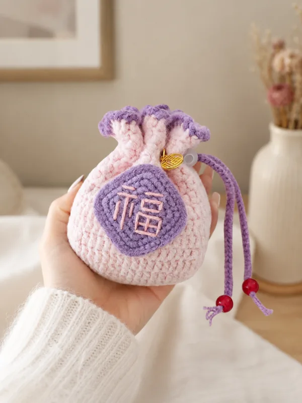 blush lilac fu blessing sachet pouch hanging display