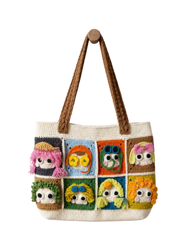 cartoon patchwork character tote hanging display