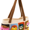 cartoon patchwork character tote strap detail