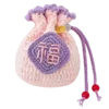 crochet blush lilac fu blessing sachet pouch front view