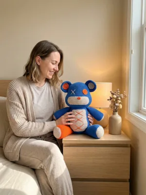 Crochet bear doll bedroom cuddle plush toy life scene