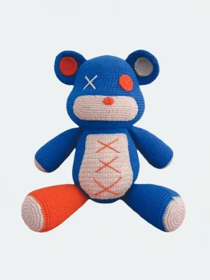 Crochet bear doll stitch detail blue plush toy main image