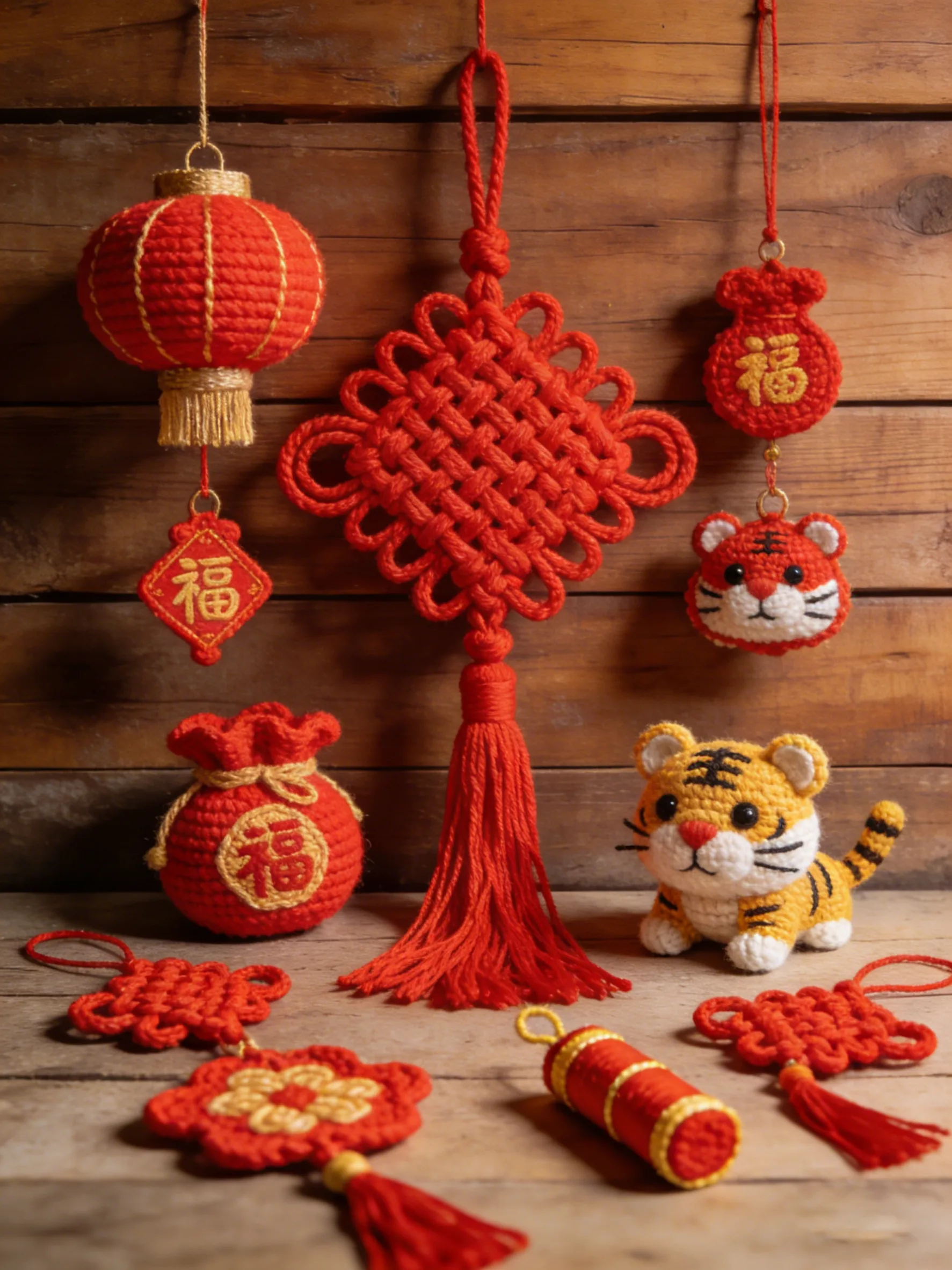 crochet Chinese New Year decorations with tiger doll