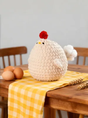 crochet chicken on dining table