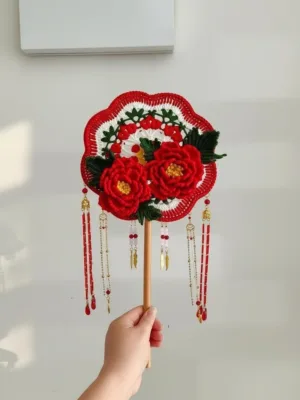 Crochet flower fan full front view