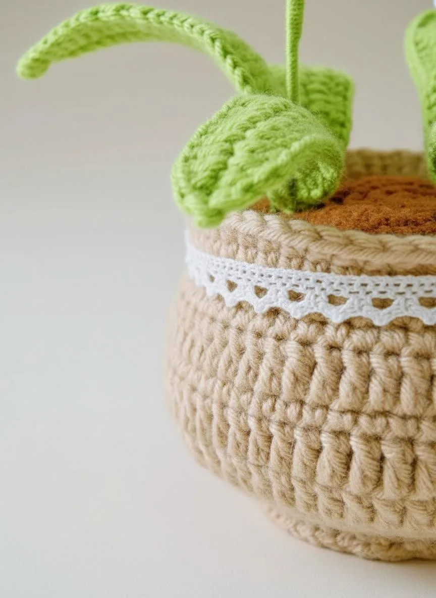 Crochet lily of the valley close up