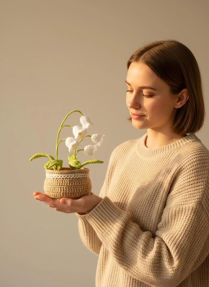 Crochet lily of the valley in hand