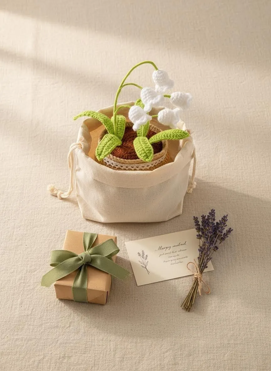 Crochet lily of the valley with gift box