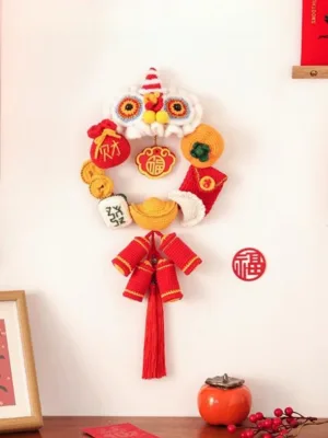 crochet lion dance wall hanging white wall display