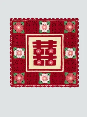 double happiness crochet square mat white background