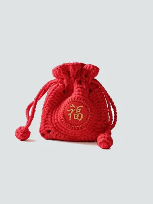 red crochet fortune bag