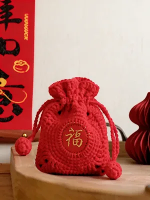 red crochet fortune bag chinese new year decor