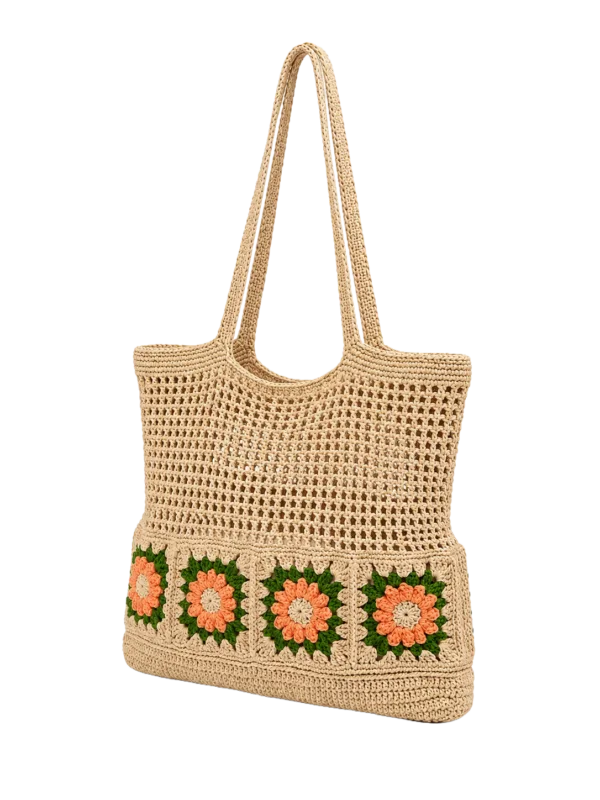 beige daisy market tote angled bag view