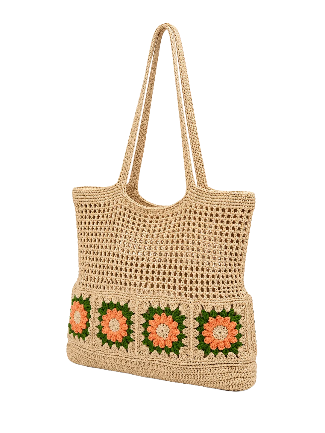 beige daisy market tote angled bag view