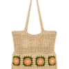 beige daisy market tote bag back view