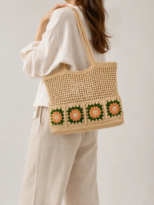 beige daisy market tote lifestyle bag scene