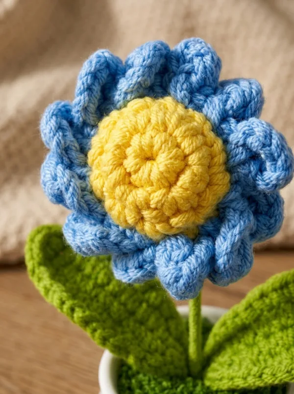 blue flower pot decoration detail view