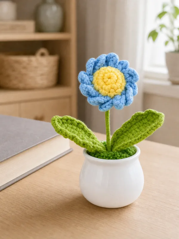 blue flower pot decoration top view