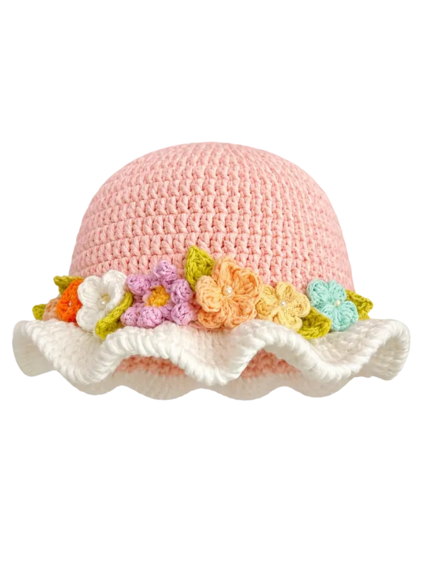 blush meadow floral ruffle sun hat angled view
