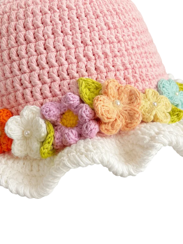 blush meadow floral ruffle sun hat close up detail