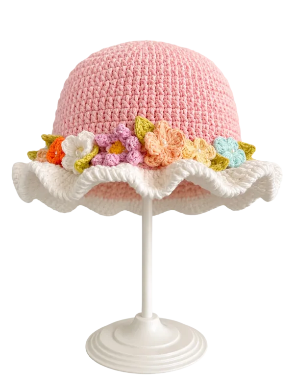 blush meadow floral ruffle sun hat front view