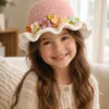 blush meadow floral ruffle sun hat hanging display