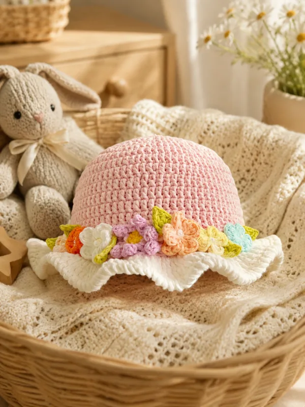 blush meadow floral ruffle sun hat lifestyle scene