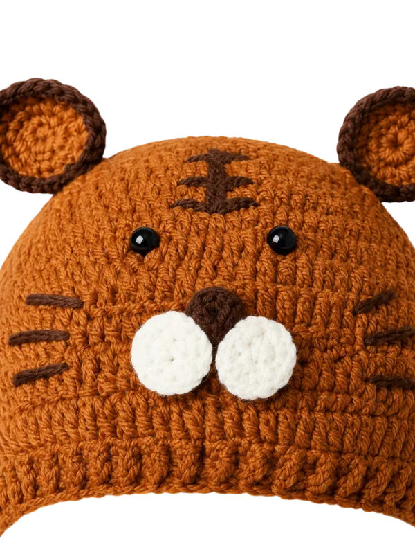 cocoa bear earflap hat close up detail