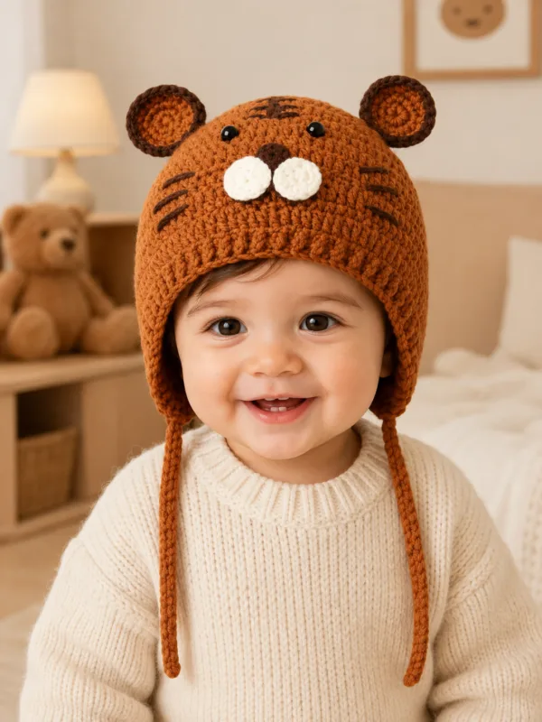 cocoa bear earflap hat hanging display