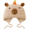 cream bear pumpkin earflap hat front view