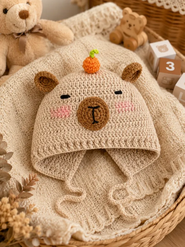 cream bear pumpkin earflap hat lifestyle scene