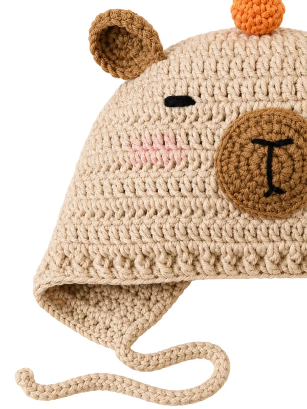 cream bear pumpkin earflap hat side view