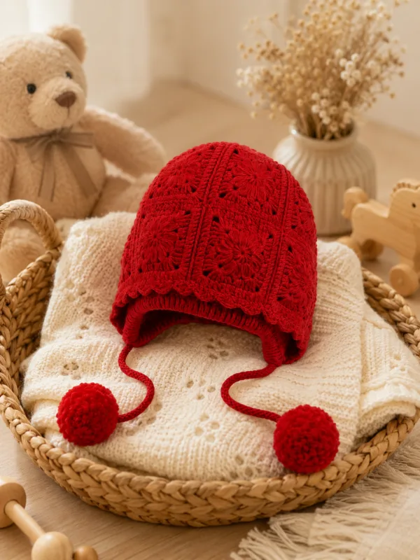 crimson bobble earflap beanie lifestyle scene