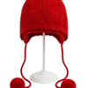 crimson bobble earflap beanie top view