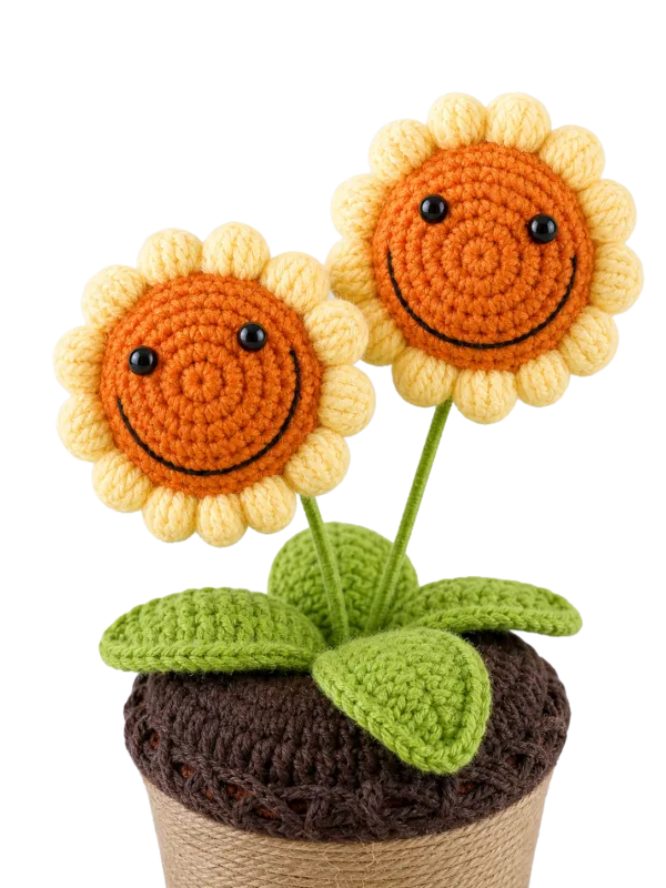 double smiling sunflower planter ornament close up detail