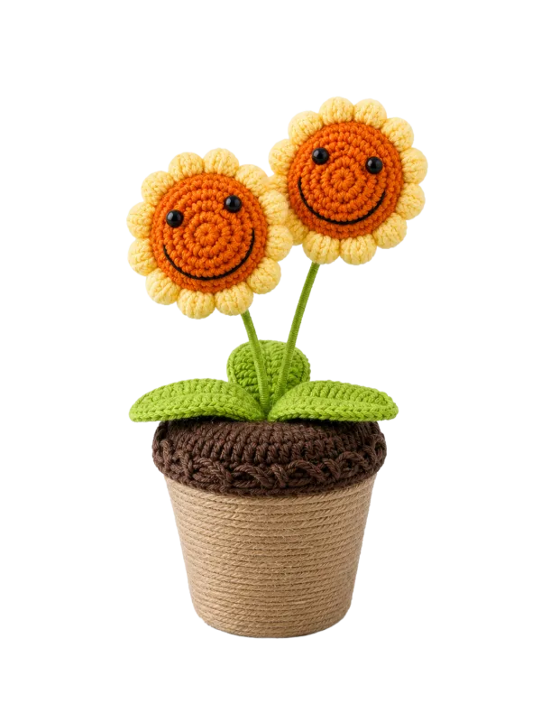 double smiling sunflower planter ornament detail view