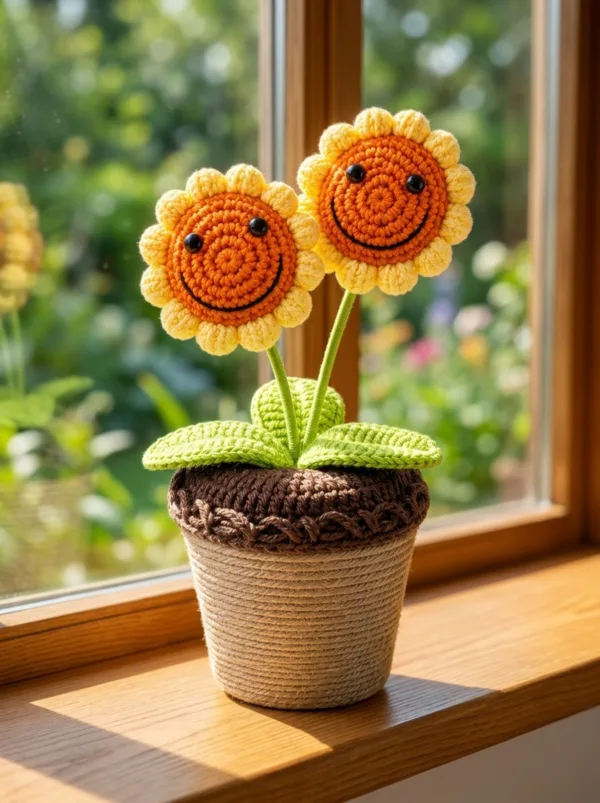 double smiling sunflower planter ornament gift view