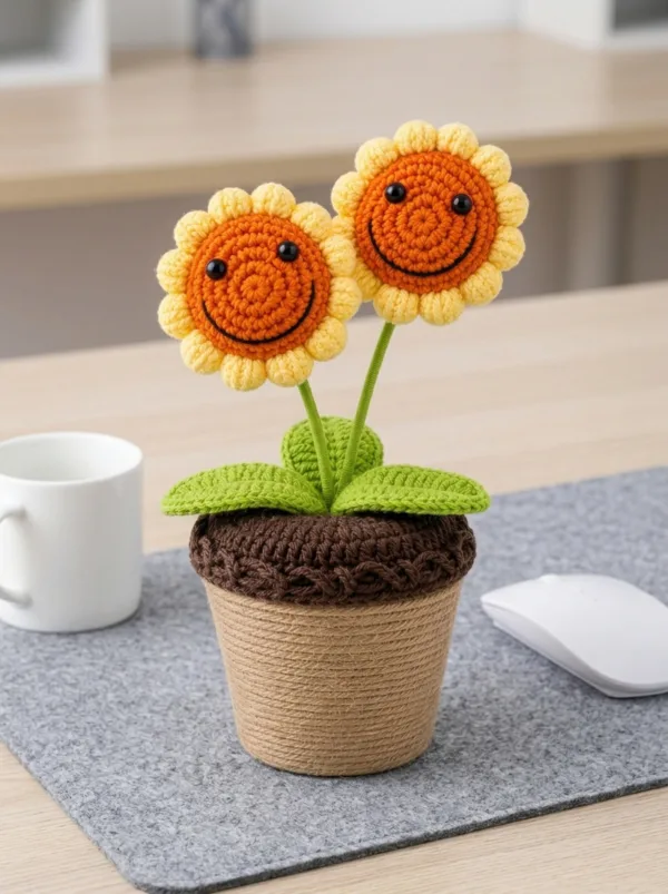 double smiling sunflower planter ornament product view