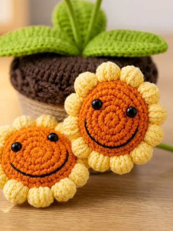 double smiling sunflower planter ornament styled view