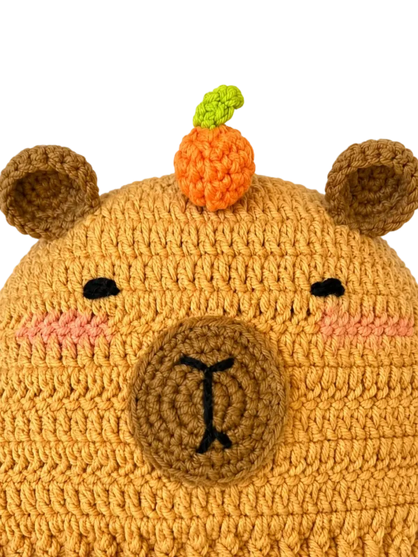 honey bear pumpkin earflap hat close up detail