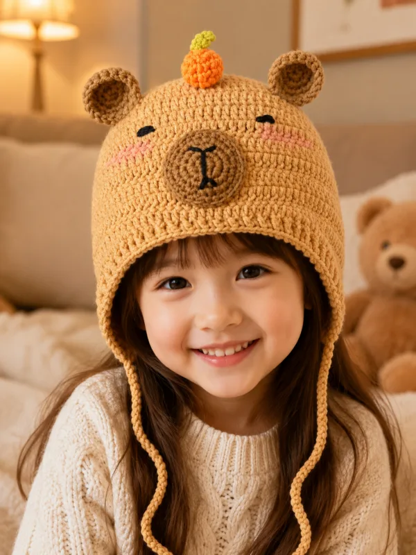 honey bear pumpkin earflap hat hanging display