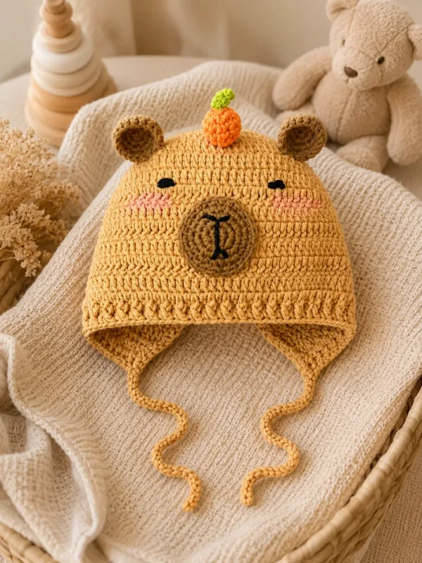 honey bear pumpkin earflap hat lifestyle scene
