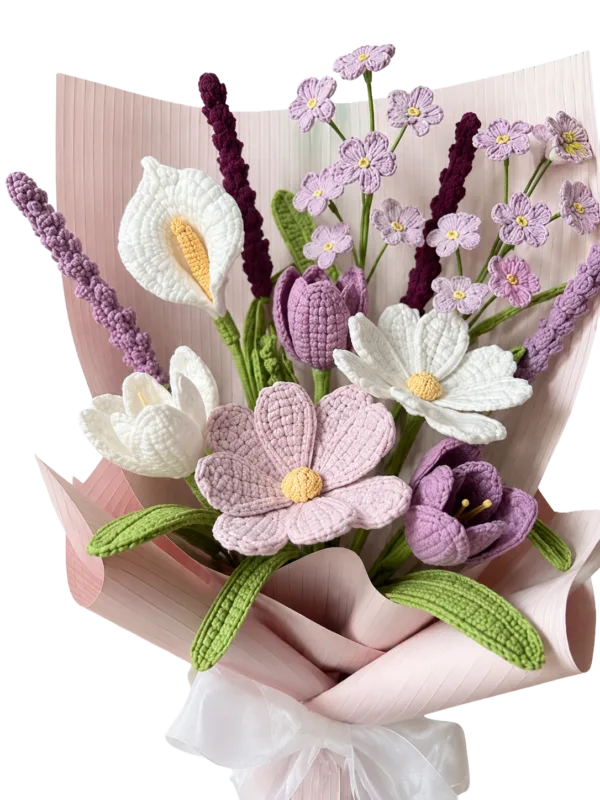 lavender daisy lily gift bouquet angled view