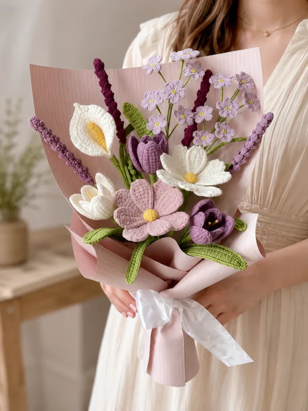 lavender daisy lily gift bouquet hanging display