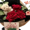 midnight red rose bear bouquet close up detail
