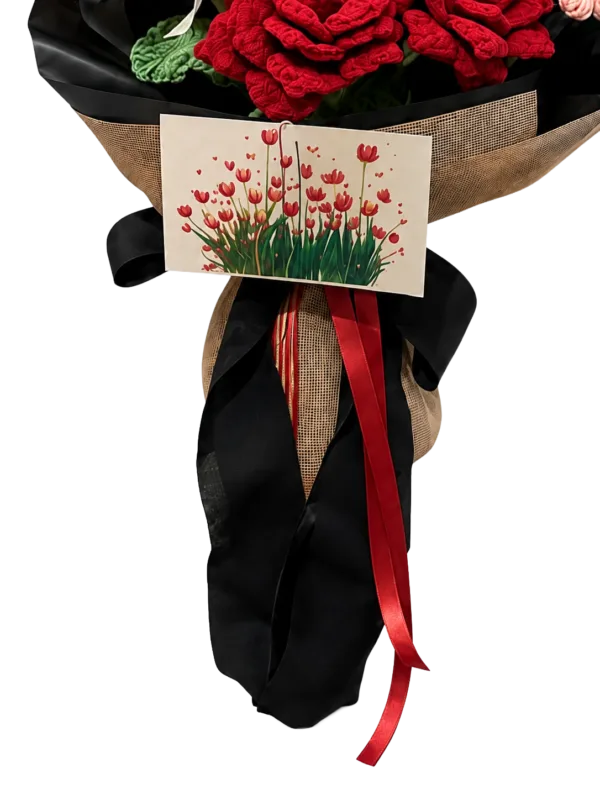 midnight red rose bear bouquet side view