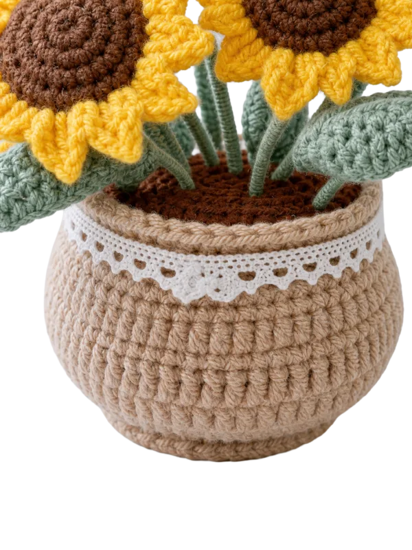 multi bloom sunflower pot ornament close detail