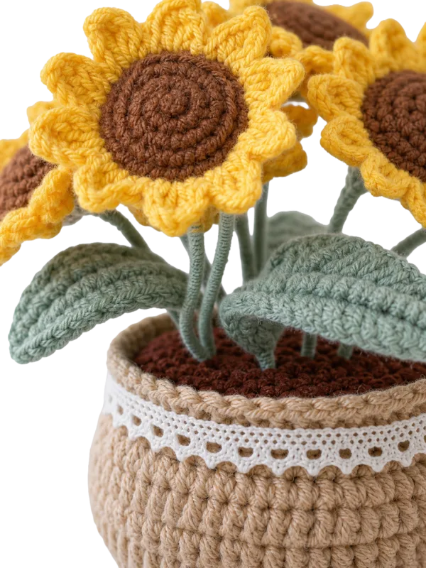 multi bloom sunflower pot ornament close up detail