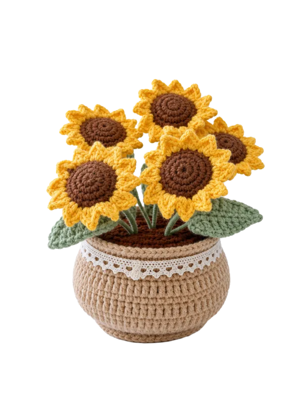 multi bloom sunflower pot ornament detail view