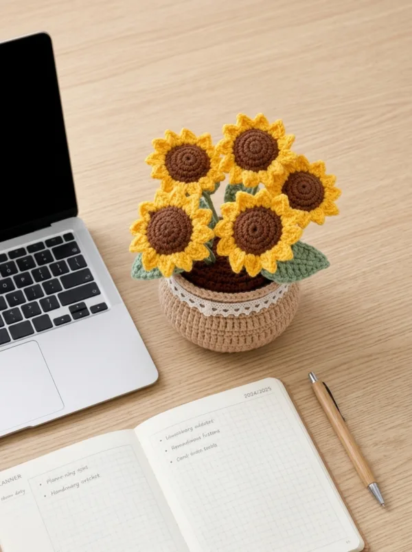multi bloom sunflower pot ornament display view